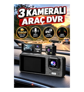 3 Kameralı Araç DVR Kamera Sistemi Full HD Sesli Kayıt Park Gözetimi ve Geri Görüş