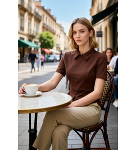 Kadın Bluz Peplum Polo Yaka Kısa Kol İnterlok Örme Düz Desen Yarım Pat Fermuar Kapamalı Regular