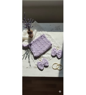 Vintage Stil Lavanta Rengi Örgü Düzenleyici & 2’li Fiyonk Charm Seti
