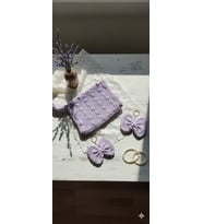 Vintage Stil Lavanta Rengi Örgü Düzenleyici & 2’li Fiyonk Charm Seti