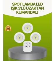 Uzaktan Kumandalı 3 Lü Kablosuz Led Spot Lamba Seti Yapışkanlı Pratik Kullanım