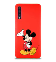 Samsung Galaxy A30S Soft Premier Kapak Mickey Mouse-C Tasarımlı Silikon Kılıf - Kırmızı (Şeffaf)