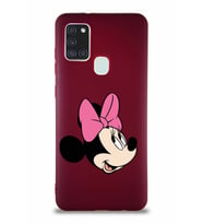 Samsung Galaxy A21S Soft Premier Kapak Minnie Mouse-A Tasarımlı Silikon Kılıf - Mürdüm (Şeffaf)