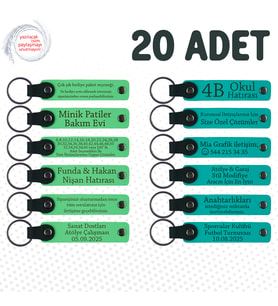 Fıstık Yeşili & K Turkuaz, Kına Gecesi Misafirlerine Hediye, 20’li Set, Kişiye Özel Anahtarlık