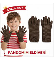 Northcity Çocuk Boy Pandomim Eldiveni Beyaz Puantiyeli Kahve Renk - 23 Nisan 19 Mayıs Gösteri Eldiveni