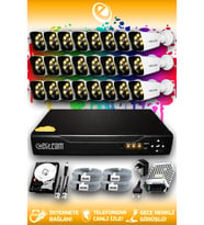 ELITCAM 24 Kameralı Kare 24 Dış Kamera Set 2 TB HDD Full HD Renkli Gece Görüşlü Güvenlik Kamerası Sistemi