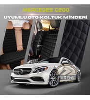 Mercedes C200 Siyah Renk Tay Tüyü Cepli & Terletmez Sırtlı Oto Koltuk Minder Seti - Koltuk Koruma Kılıfı (ÖN & ARKA TAM SET)
