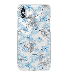Apple iPhone XKamera Korumalı Tıpalı Kapak Floral Mavi Tasarımlı Şeffaf Kılıf