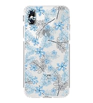 Apple iPhone XKamera Korumalı Tıpalı Kapak Floral Mavi Tasarımlı Şeffaf Kılıf