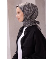 Geometrik Desen İpek Twill Eşarp 4221D01 (Gri)
