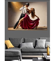 Romantik Dans Eden Kırmızı Elbiseli Çift Dekoratif Kanvas - Mdf Ahşap Tablo
