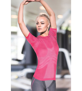 MioFit Kadın Energy Exercise Fit Kısa Kollu Dikişsiz Spor Tişört (Fuşya)