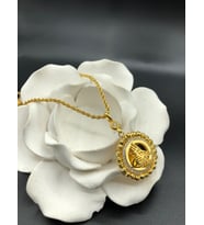 22 ayar altın kaplama kadın gold zirkon taşlı halat zincirli tugralı kolye modeli