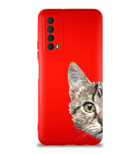 Huawei Y7A Soft Premier Kapak Catface Tasarımlı Silikon Kılıf - Kırmızı (Şeffaf)