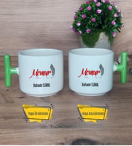 Memur Kupa Bardak T Yeşil Kulplu Memura Hediye