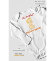 Ağlamak Benim Sporum Baskılı Bebek Zıbını – Çıtçıtlı Body  %100 Pamuk Uzun Kol (Beyaz)