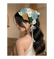 Mavi Yeşil Örgü Üçgen Bandana Papatya Saç Bandı Kadın Genç Kız Çocuk Yazlık Bohem Vintage Kore Tarzı Ayçiçek