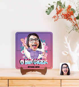 BK Gift Kişiye Özel O Bir Çiçek Karikatürlü Ahşap Standlı Puzzle Çerçeve-1