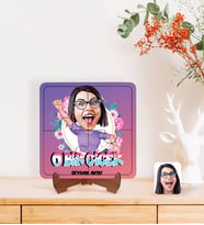 BK Gift Kişiye Özel O Bir Çiçek Karikatürlü Ahşap Standlı Puzzle Çerçeve-1