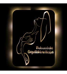Lucenda Led Işıklı Kişiselleştirilebilir Kadın Temalı Tablo Cleo Dekoratif Gece Lambası (Sarı)
