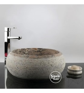 Sipahi Marble Gümüş Traverten Dışı Taramalı Bombeli Lavabo