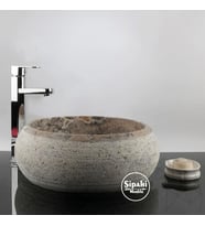 Sipahi Marble Gümüş Traverten Dışı Taramalı Bombeli Lavabo