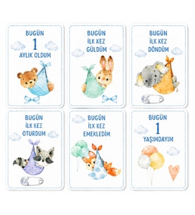 Erkek Bebek İlklerim Anı Kartları – 6’lı MDF Set (7×10 cm)