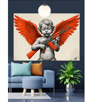 Kırmızı Kanatlı Cupid Melek Dekoratif Kanvas - Mdf Ahşap Tablo
