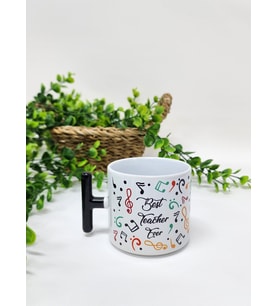 Öğretmenler İçin Nota Müzik Temalı Best Teacher Ever Yazılı Porselen T Kupa Bardak Latte Fincanı