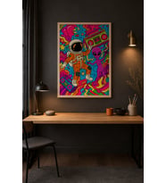 Uzay Dansı Neon Dostluk Ahşap Çerçeveli Duvar Tablosu