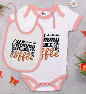 BK Kids Mommy Needs A Coffee Tasarımlı Pembe Bebek Body Zıbın ve Mama Önlüğü Hediye Seti-1