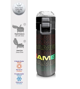 Coral High 500 ml Paslanmaz Çelik Okul Termosu/Suluk/Matara - Erkek Çocuk - Siyah Gri Gamer Desenli - Sızdırma Yapmaz