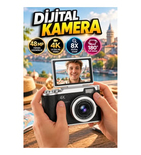 48 MP 4K Dijital Kamera 8X Zoom 180 Derece Flip Ekranlı Kompakt Fotoğraf ve Video Kamerası