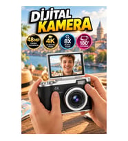 48 MP 4K Dijital Kamera 8X Zoom 180 Derece Flip Ekranlı Kompakt Fotoğraf ve Video Kamerası