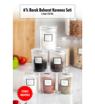 6'lı Barok Yuvarlak Baharat Kavanoz Seti & Saklama Kabı & Erzak Kabı (6*250 ML)