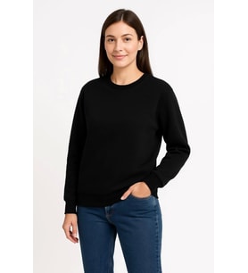 Üç İplik Düz Bisiklet Yaka SweatShirt - Siyah