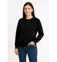 Üç İplik Düz Bisiklet Yaka SweatShirt - Siyah