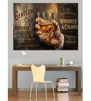 Whiskey & Cigars Centilmen Kulübü Dekoratif Kanvas - Mdf Ahşap Tablo