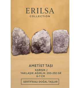 Sertifikalı Ametist Taşı Kütlesi 200-250 Gr – Doğal Ham Kristal Şifa Taşı Stresi Azalt Huzur Ver (Çok Renkli)