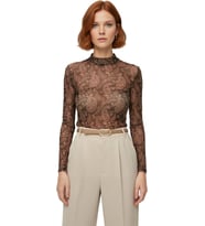 Moda Dik Yaka Örme Slim Şal Desen Desen Casual Günlük Regular Uzun Kol Bluz
