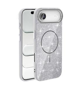 Apple iPhone 17 Air Kılıf M-safe Şarj Özellikli Parlak Simli Shinig Okso Kapak (Beyaz)