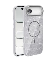 Apple iPhone 17 Air Kılıf M-safe Şarj Özellikli Parlak Simli Shinig Okso Kapak (Beyaz)