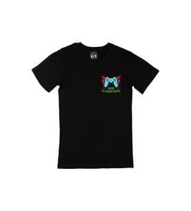 Mavi Game is Everything Cep Logo Tasarımlı Siyah Tişört