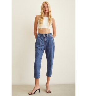 Beli Lastikli Mom Jean Mavi