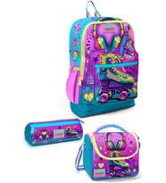 Coral High Kids Pembe Turkuaz Kulaklık Paten Desenli 3'lü Okul Çanta Seti SET0123754