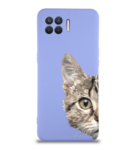 Oppo Reno 4 Lite Uyumlu Lansman Kılıf Catface Tasarımlı İçi Kadife Kapak-Lila (Şeffaf)