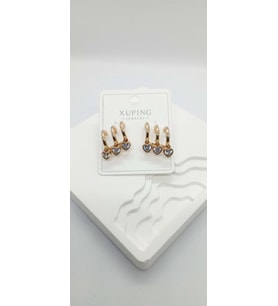 Gold Rose Renk Üçlü Görünüm Taşlı Kalp Küpe