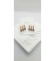 Gold Rose Renk Üçlü Görünüm Taşlı Kalp Küpe