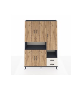 Hyperion Dolap 10 Raflı 2 Çekmeceli 5 Kapaklı 132x44x195 Antrasit-Çam/Aytaşı