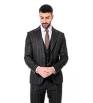 Çizgili Yelekli Siyah Slim Fit Erkek Takım Elbise - Wessi